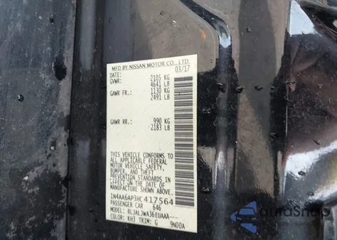 2017 Nissan Maxima 3.5 Sv z USA, uszkodzony, nr VIN 1N4AA6AP3HC417564